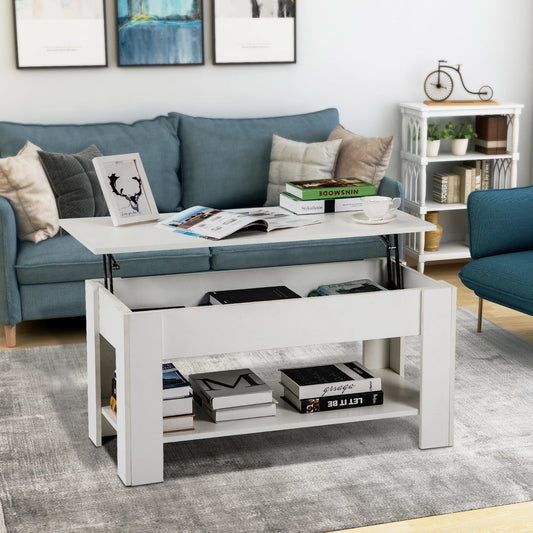 Lift up top coffee table with storage and shelf