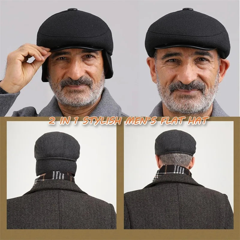5 panels beret hat with ear flaps