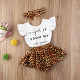 Leopard Print Short Sleeve Romper 3pcs Outfit Set
