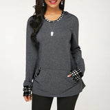 Casual Hooded Top with Patchwork Checks Back