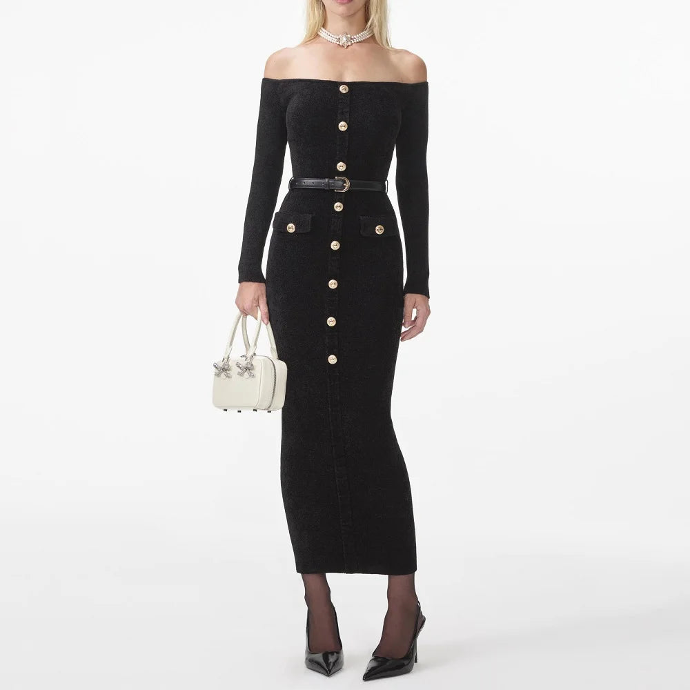 Knitted single breasted corset dress