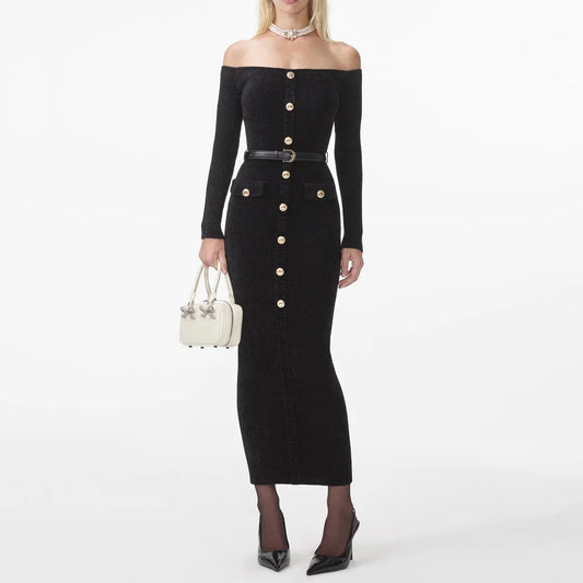 Knitted single breasted corset dress