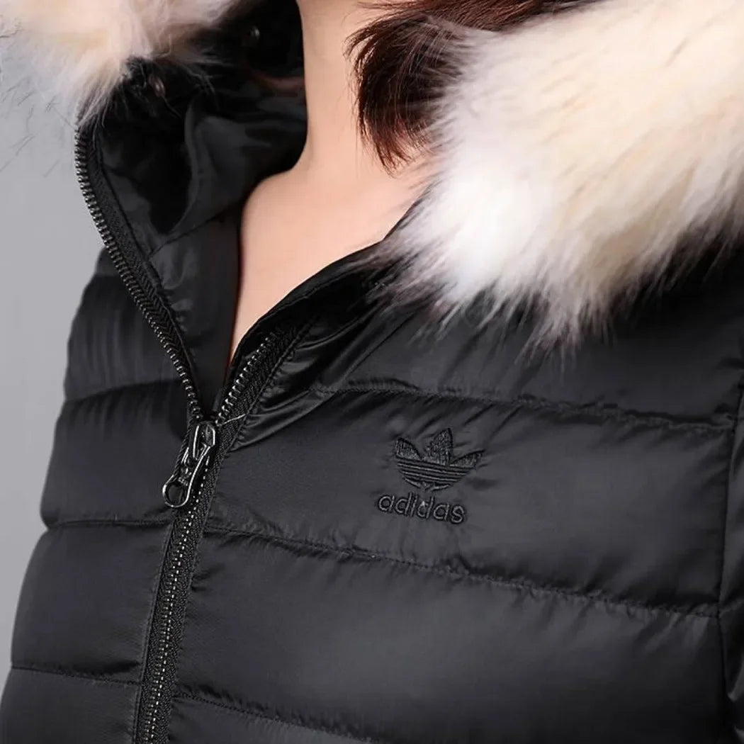 Winter cold proof warm mid-length hooded coat