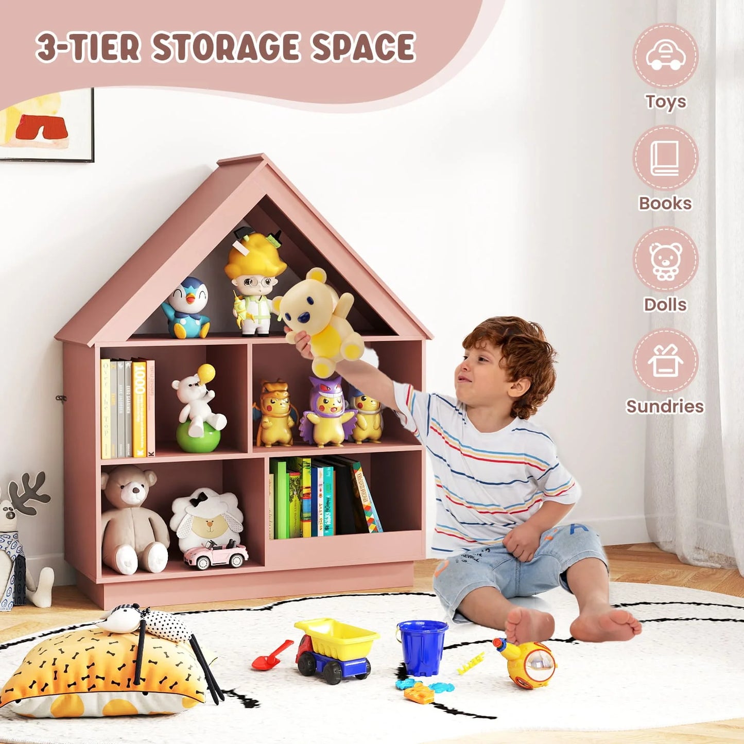 Bookshelf wooden 5-cubby kid's dollhouse toy