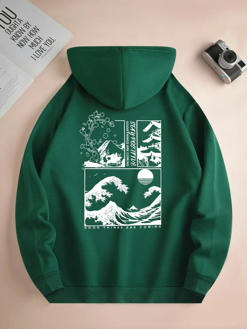 Men's Landscape Print Long Sleeve Hoody