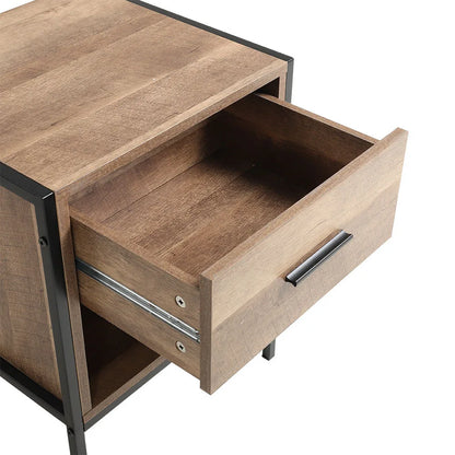 Metal frame wood industrial bedside table