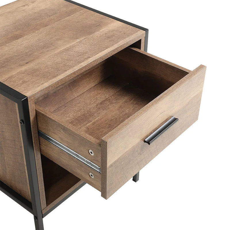 Metal Frame Wood Industrial Bedside Table