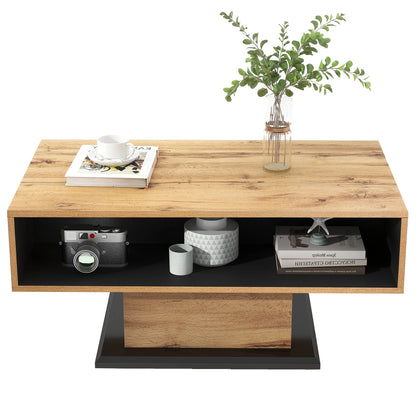 Wood grain coffee table with handle- drawer
