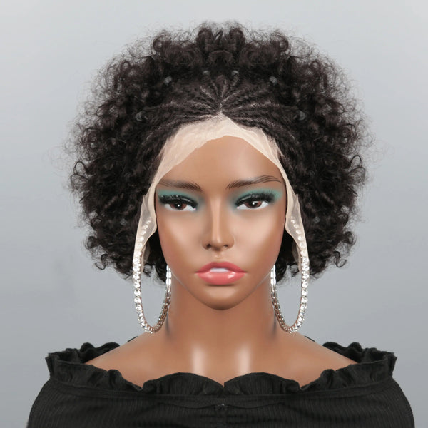 Braided Afro Puff Lace Frontal Hair Wig