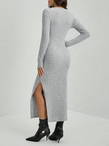 Winter Knitted Stripe Split Elastic Bodycon Dress