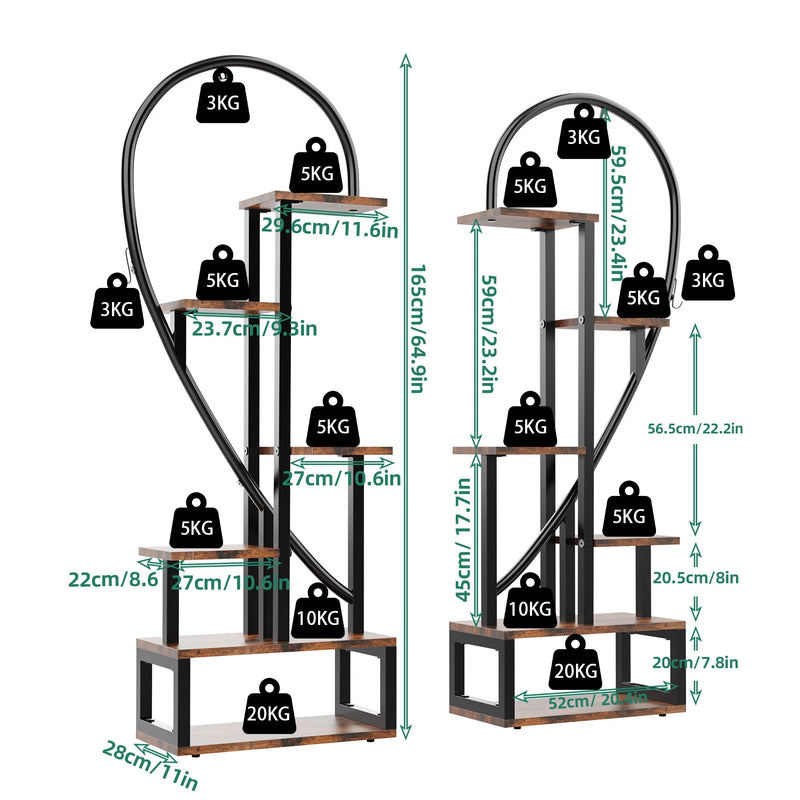 6 Tier Wood and Metal Plant Flower Rack