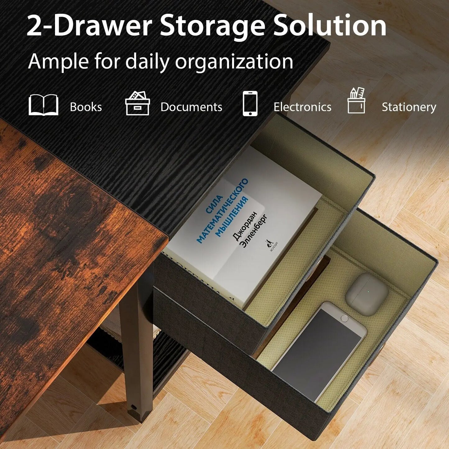Modern home office desk with 2 drawers