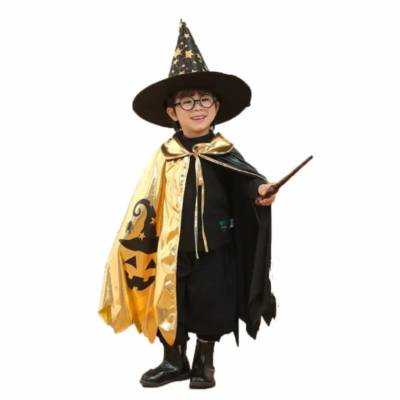 Kids Halloween Unisex Witch Cosplay Cloak + Witch Hat