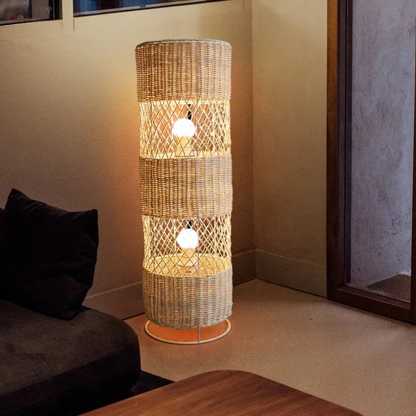 Retro Hand-woven Rattan Floor Lamp