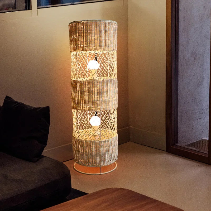 Retro Hand-woven Rattan Floor Lamp