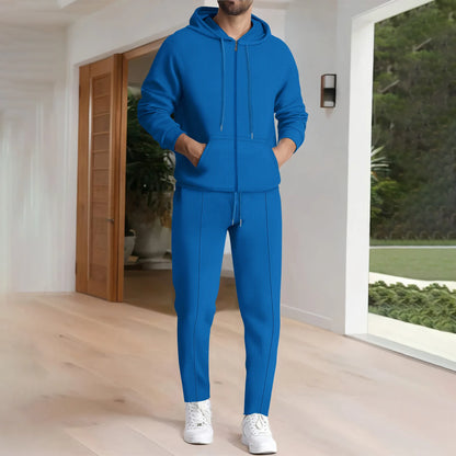 Men's plain waffle long sleeve pants suit