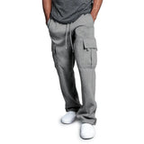 Straight Fit Drawstring Long Multi-pocket Pants