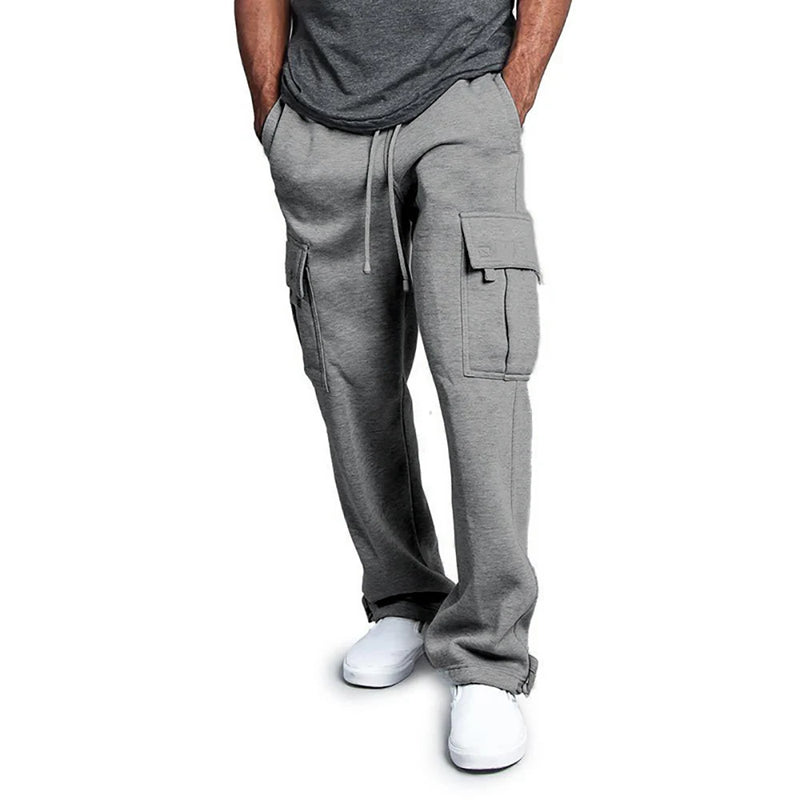 Straight Fit Drawstring Long Multi-pocket Pants