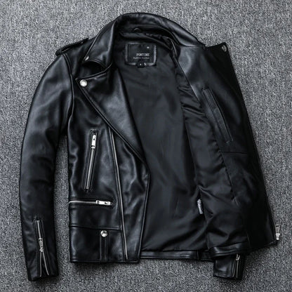 Genuine leather slim fit jacket