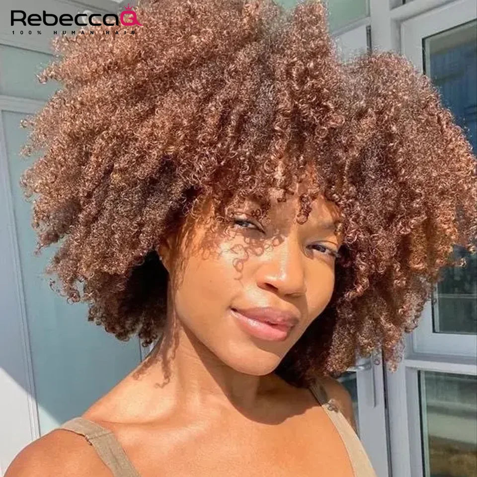 Afro kinky curly human hair wigs with bangs