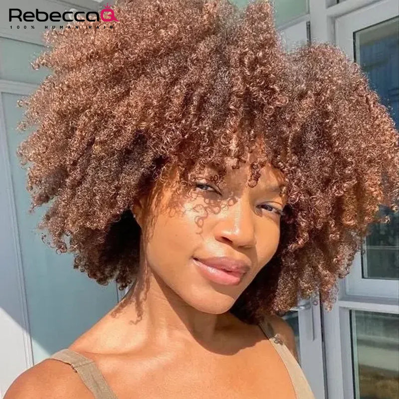 Afro Kinky Curly Human Hair Wigs with Bangs