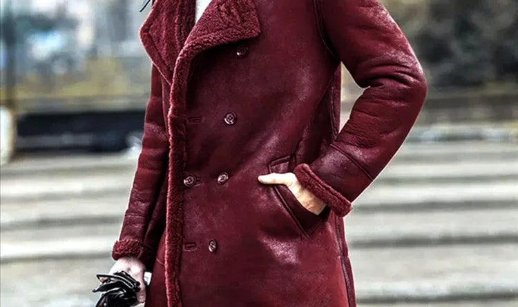 Faux Leather Long Sleeve Turndown Collar Coat