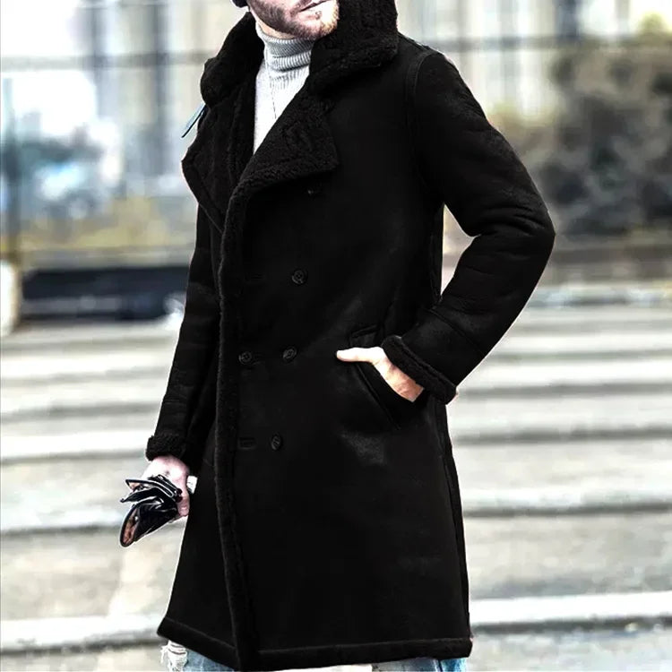 Faux Leather Long Sleeve Turndown Collar Coat