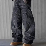Embroidered Wide Leg Denim Trousers