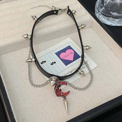 Punk Crystal Cross Moon Pendent Necklace