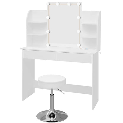 Adjustable led lighting dressing table with stool set