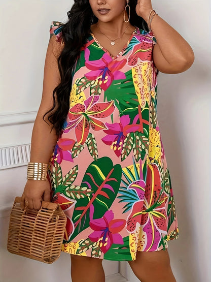 Plus size summer floral print dress