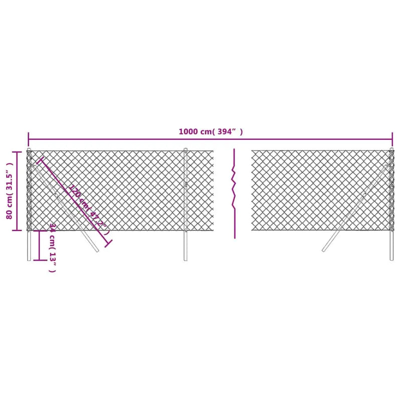 Durable 0.8x10m Green Chain Link Fence for Garden