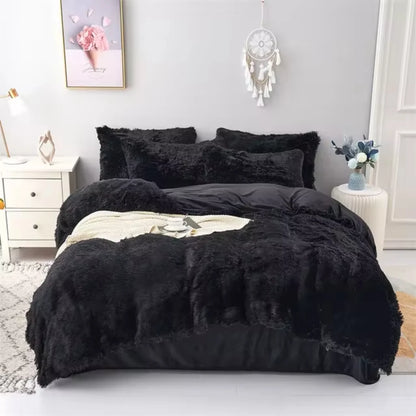 Warm and cozy plush three-piece bedding set