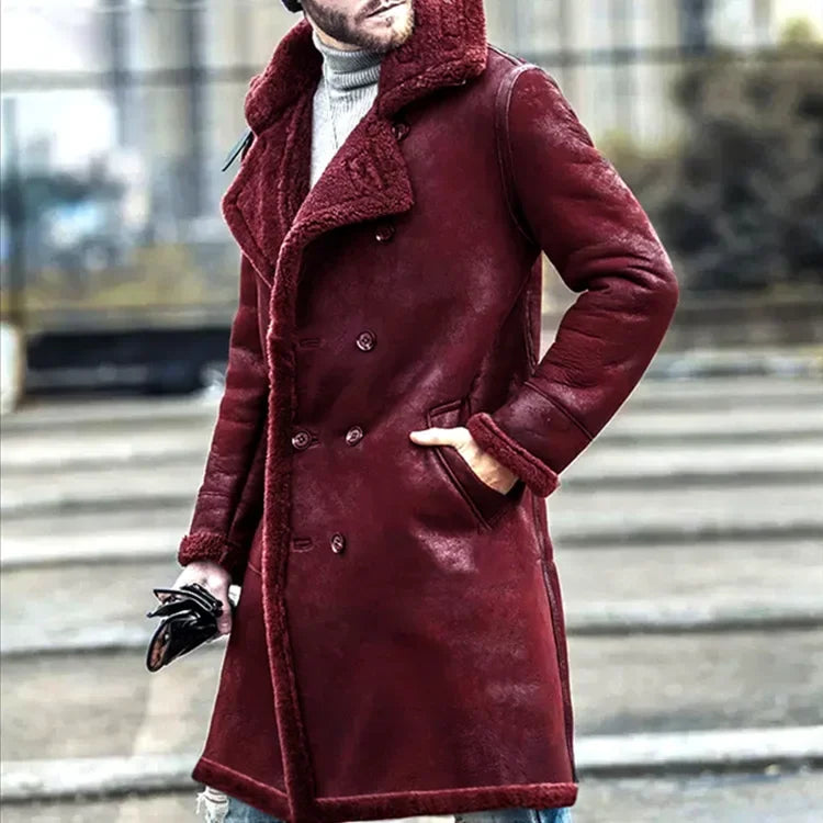 Faux Leather Long Sleeve Turndown Collar Coat
