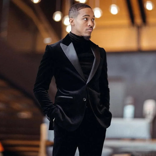 Velvet men's slim fit groomsmen wedding suit