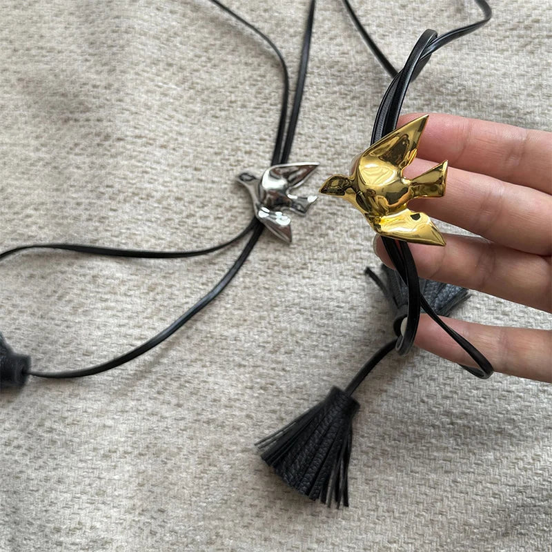 PU Leather Chain Metal Peace Dove Necklace