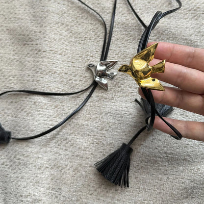 PU Leather Chain Metal Peace Dove Necklace
