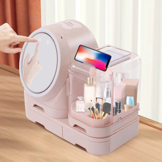 Waterproof makeup organizer case with mirror