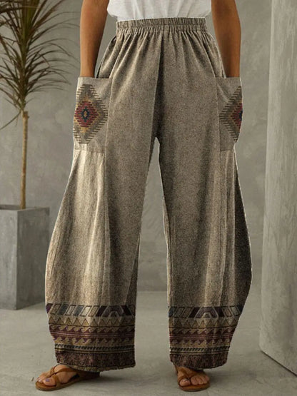 Casual vintage ethnic style with pocket pants