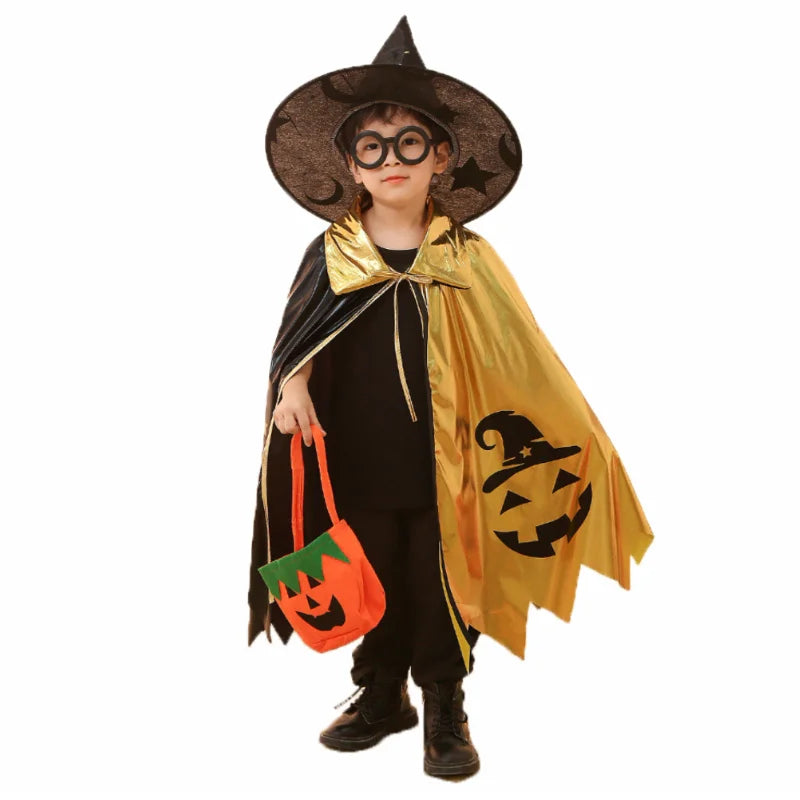 Kids Halloween Unisex Witch Cosplay Cloak + Witch Hat