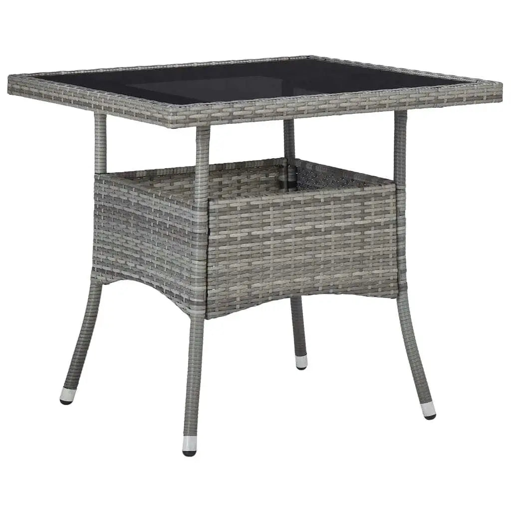 Poly rattan outdoor dining table with glass top