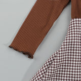 Solid Turtleneck Tops + Plaid Suspender Skirt Set