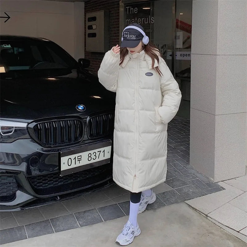 Hooded windproof warm long parkas cotton jacket