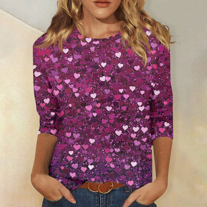 Heart print long sleeve top for women