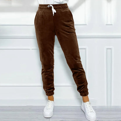 Solid drawstring velvet jogger pants