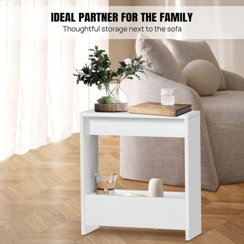 Narrow side table with storage shelf