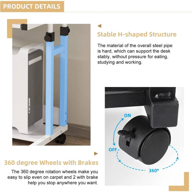 Portable Office Desk with Movable Wheels