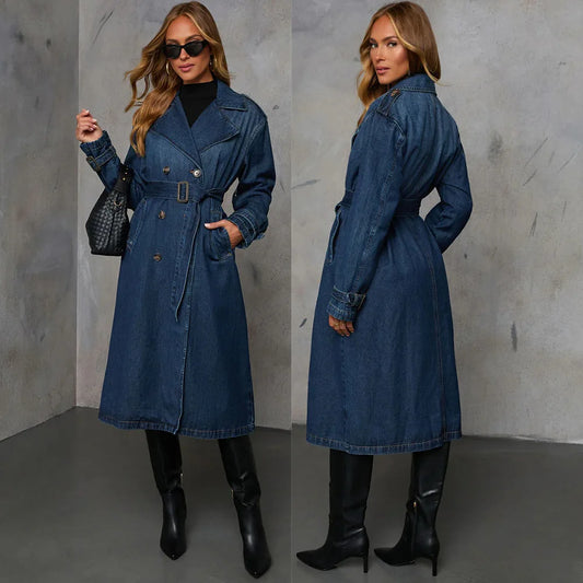 Temperament denim trench coat