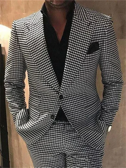 Elegant 2 piece plaid men suits