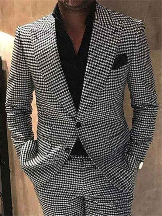 Elegant 2 piece plaid men suits